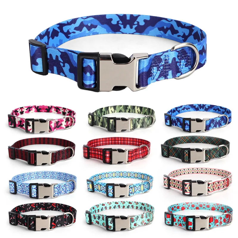 Custom Large Dog Collar Cute Print Personalized Pet Collar Nylon Puppy Dogs ID Collars Engraved Name for Small Medium Large Dog