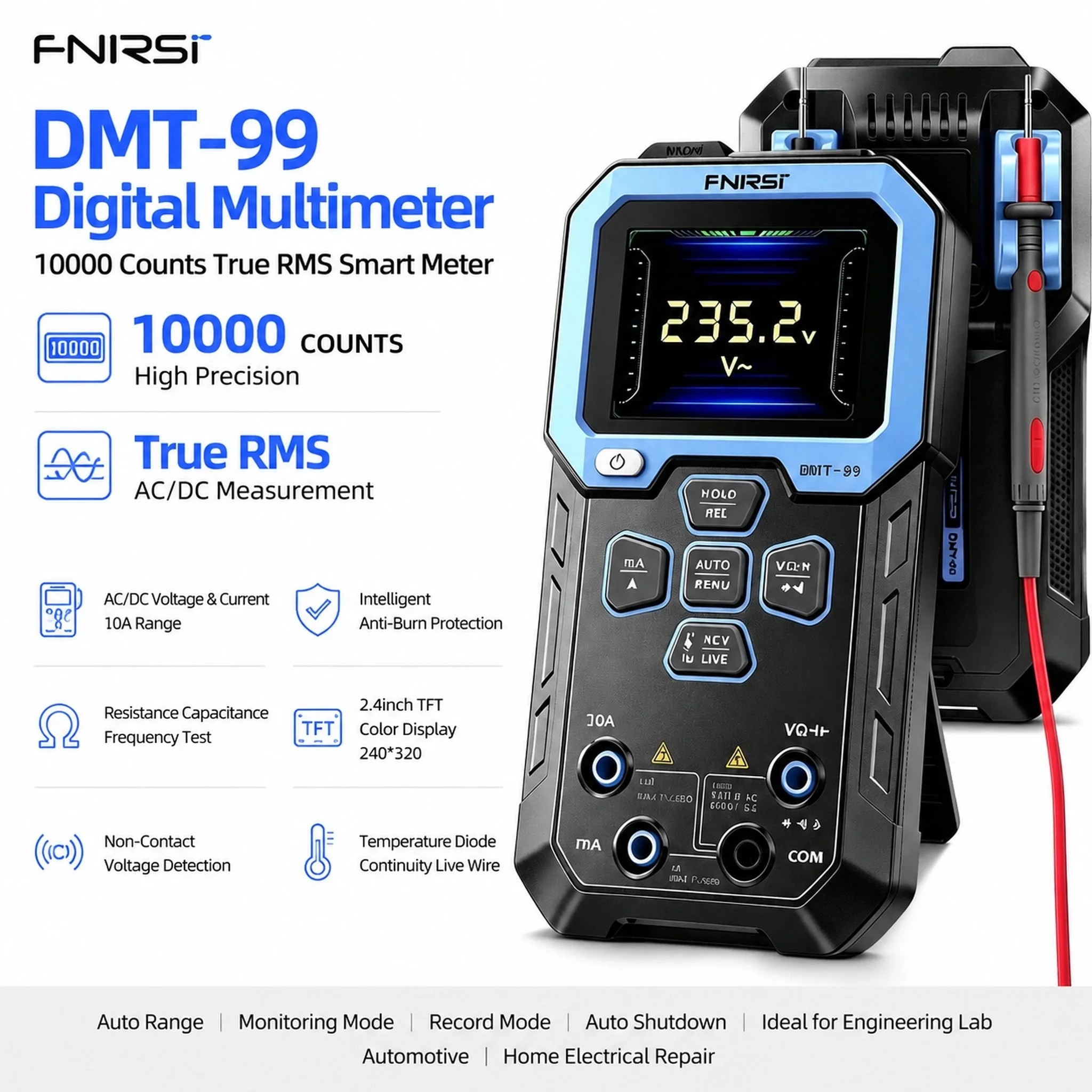 9999 Counts Color Screen Digital Multimeter NCV/Voltage Tester 10A AC DC Current Resistance Capacitance Meter NCV LIVE Testor