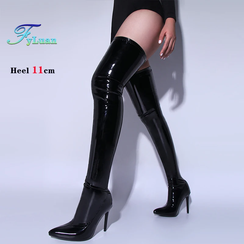 2025 New Sexy High Heels Black Over the Knee Boots For Women Bright Patent Leather Side Zip Winter Thigh High Boots Female Shoes