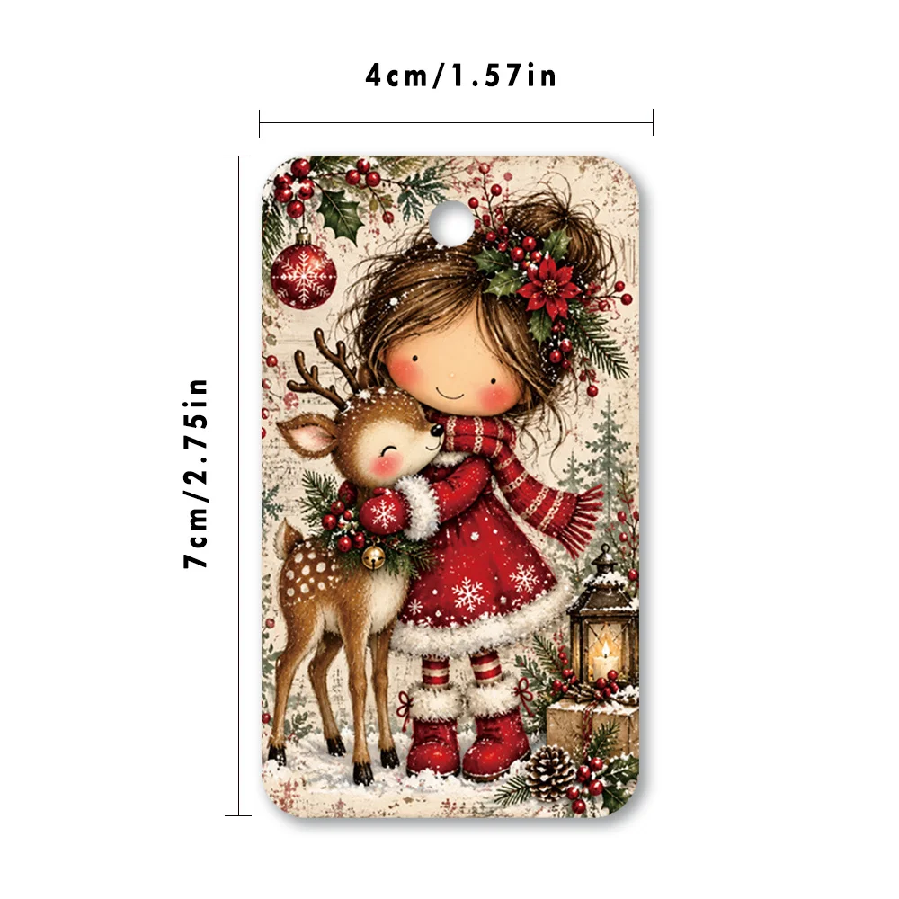 40pcs, Gift Tags, American Retro Cartoon Xmas Girl, Hanging Paper Labels for Gift Wrapping, Holiday Party Decor with String
