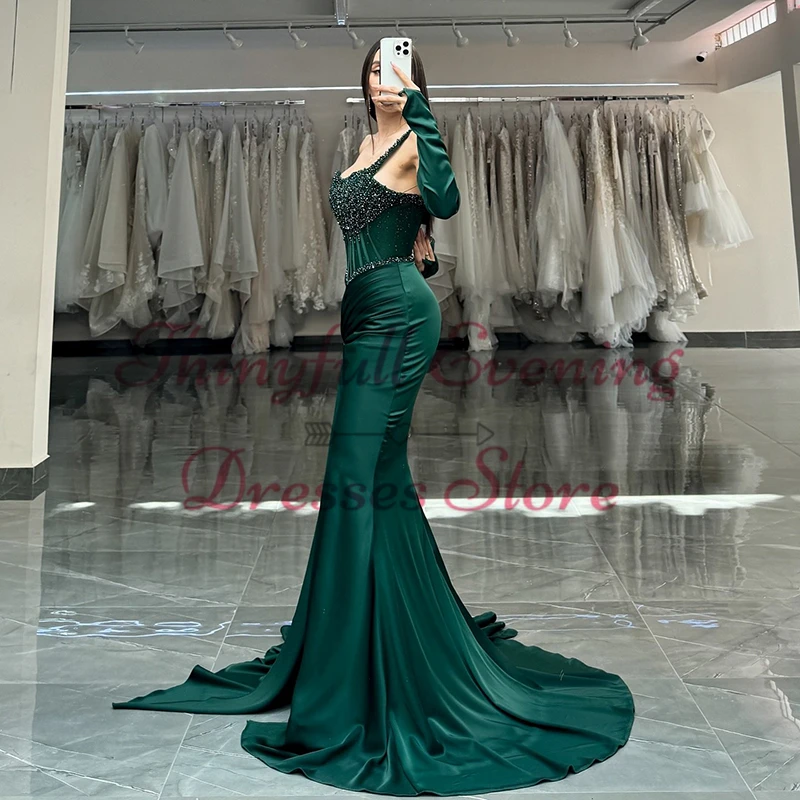 Thinyfull Sexy Mermaid Prom Evening Dresses Saudi Arabia Sweetheart Pearls Party Dress Formal Night Cocktail Prom Gown Plus Size