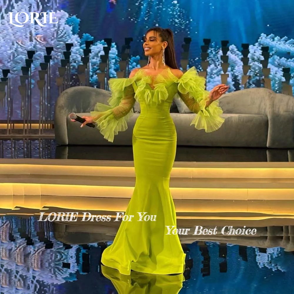 LORIE Olive Off Shoulder Evening Dress 2024 Mermaid Backless Ruched A-line Trumpet Sleeve Prom Dress Sexy Celebrity Party Gowns