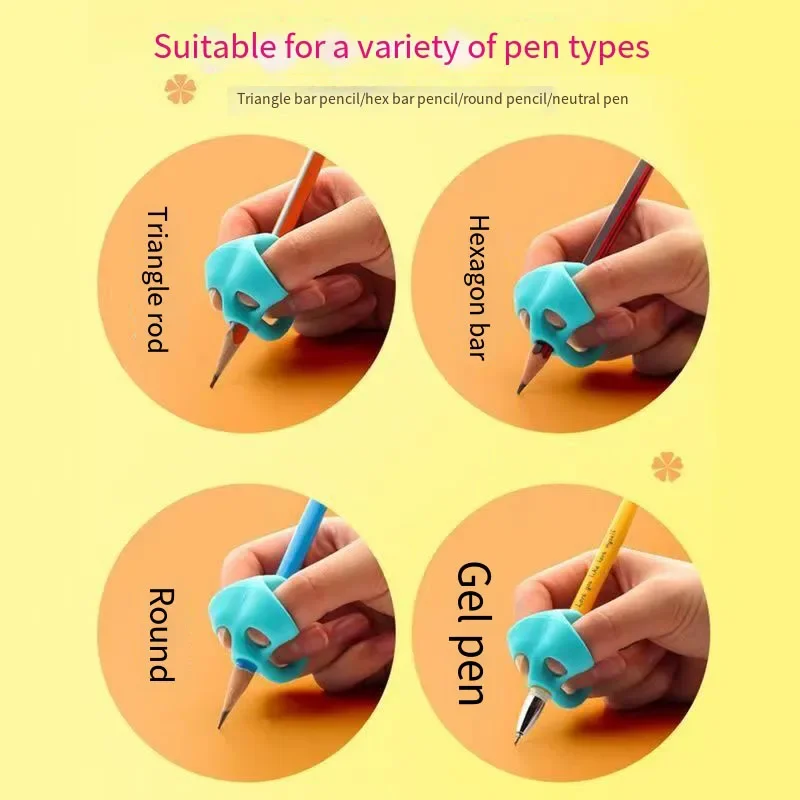 3 Finger Silicone Pencil Pen Holder Children Writing Learning Tool Stationery Aid Grip Posture Correction Device Random 1 Pcs