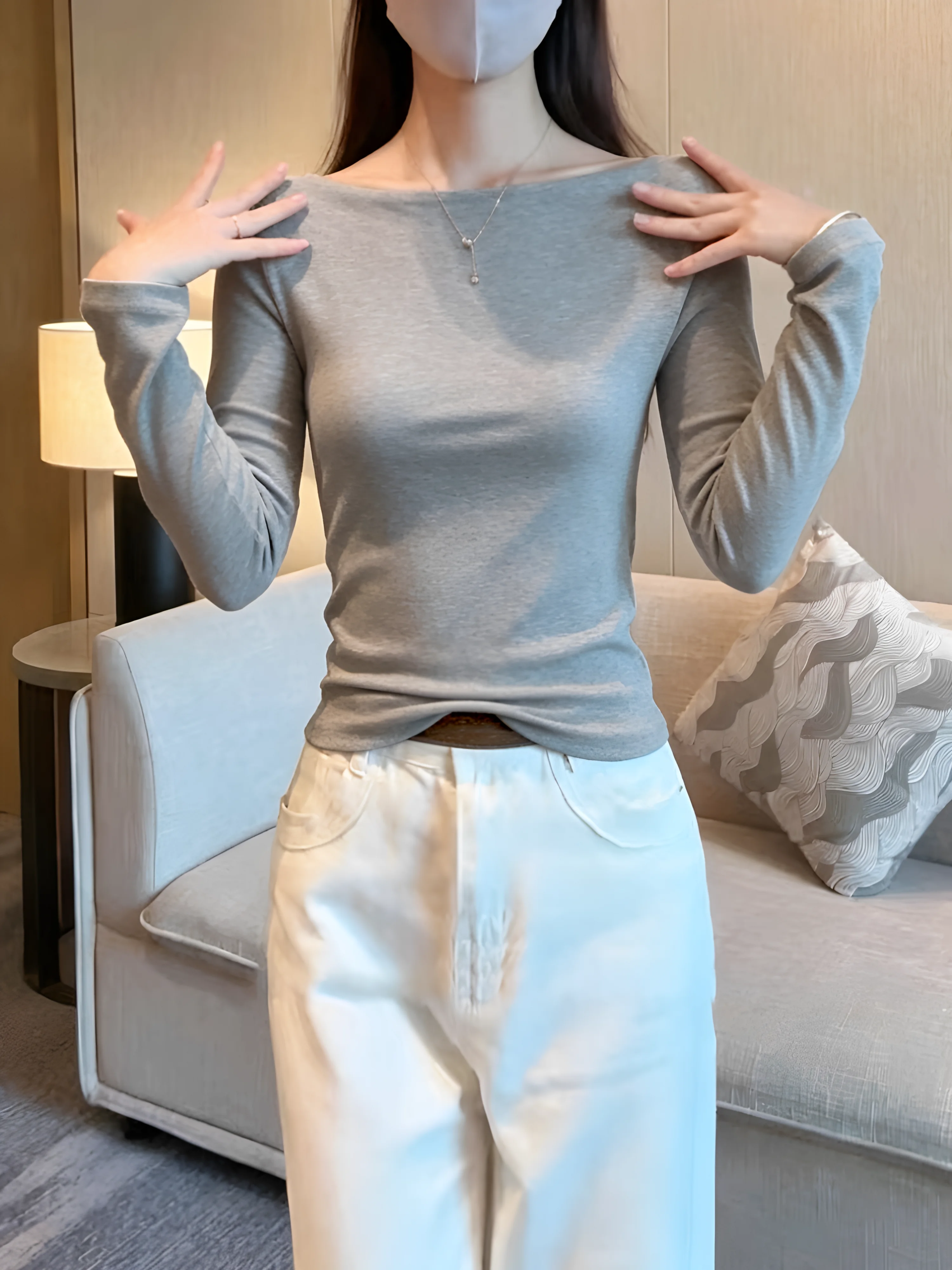 Slim Fit Long Sleeve Base Shirt Women's Spring Autumn New Large Size Fat M outside Wear Inner Match T-Shirt Top Commute Style
