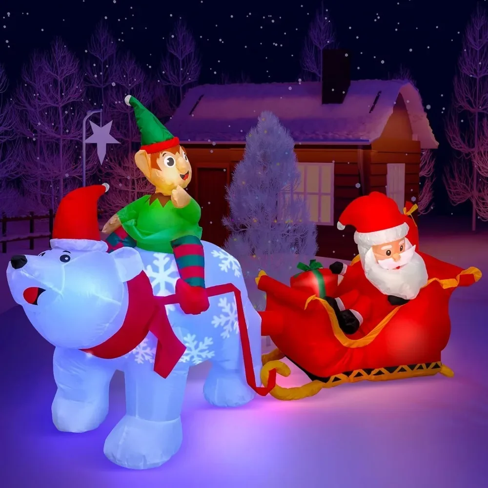 9.5Ft Christmas Inflatables Outdoors Decorations Santa Claus on Sleigh LEDs Build-in Christmas Yard Inflatable Decoration