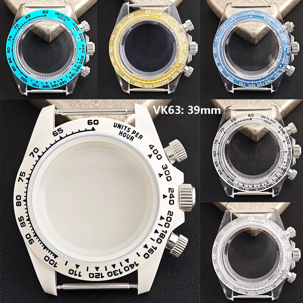 VK63 39mm transparent case 20mm Transparent Watch Bands suitable for VK63 movement watch modification accessories men's watch