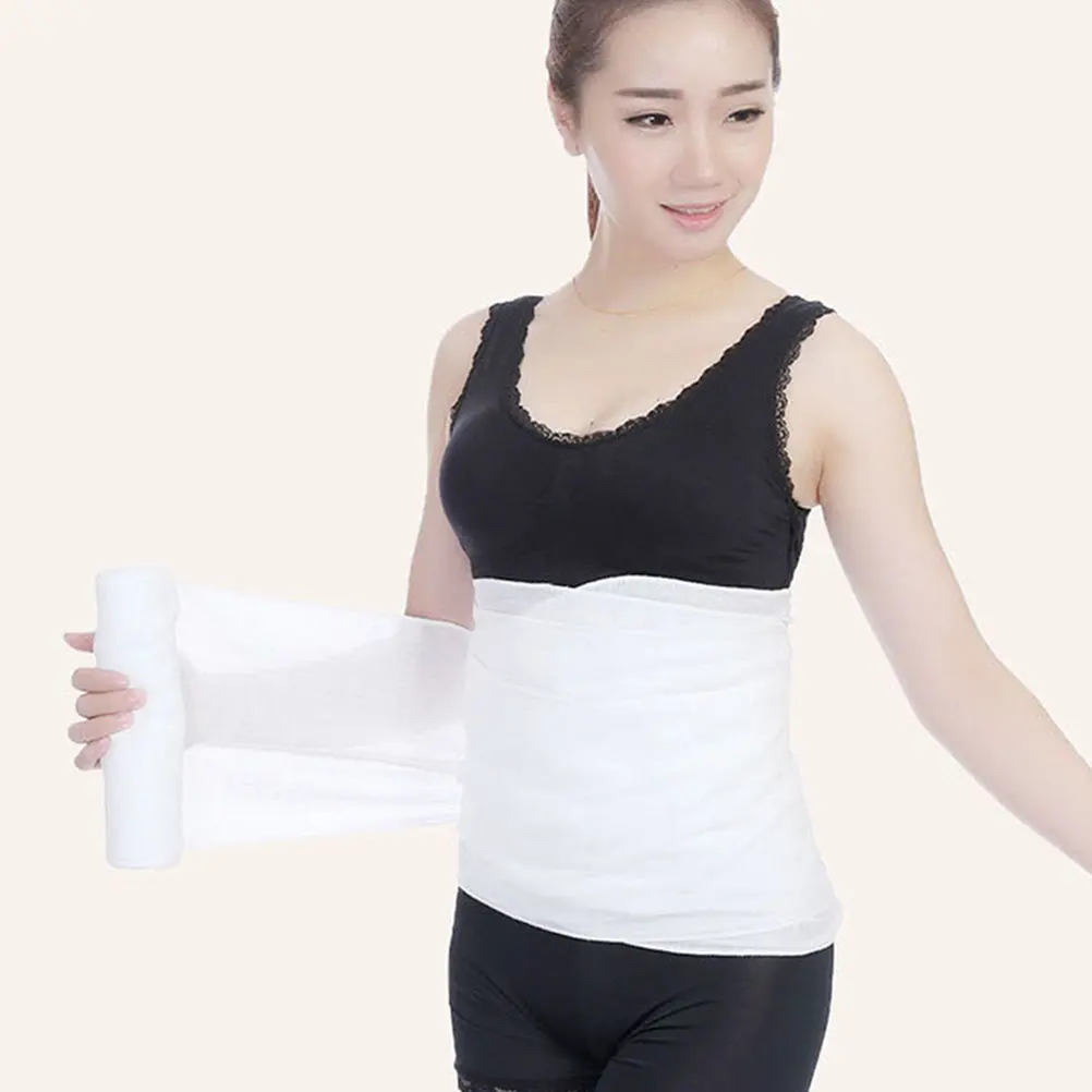 2-rolls-postpartum-belly-band-gauze-wrap-tummy-support-recovery-band-lightweight-elastic-abdominal-binder-for-yoga-running-home