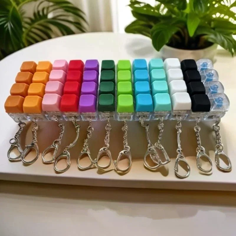 Mini 4-Key Finger Keyboard Keychain Fidget Toy Mechanical Feel Clicker Pen Drive Stress Relief Gadget for Office Workers Gamers