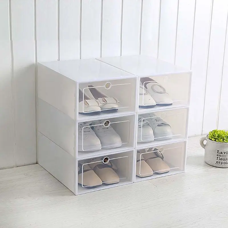 Y1UB 6Pcs Plastic Shoe Box Stackable Foldable Shoe Drawer Storage for Case