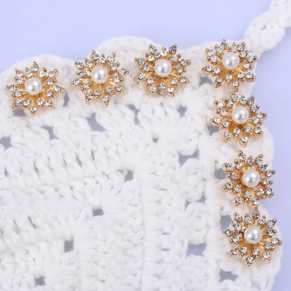 10PCS 16MM Clothing Decoration Flatback Plating Pearl Buckle Apparel Sewing Snowflake Buttons Rhinestone Button