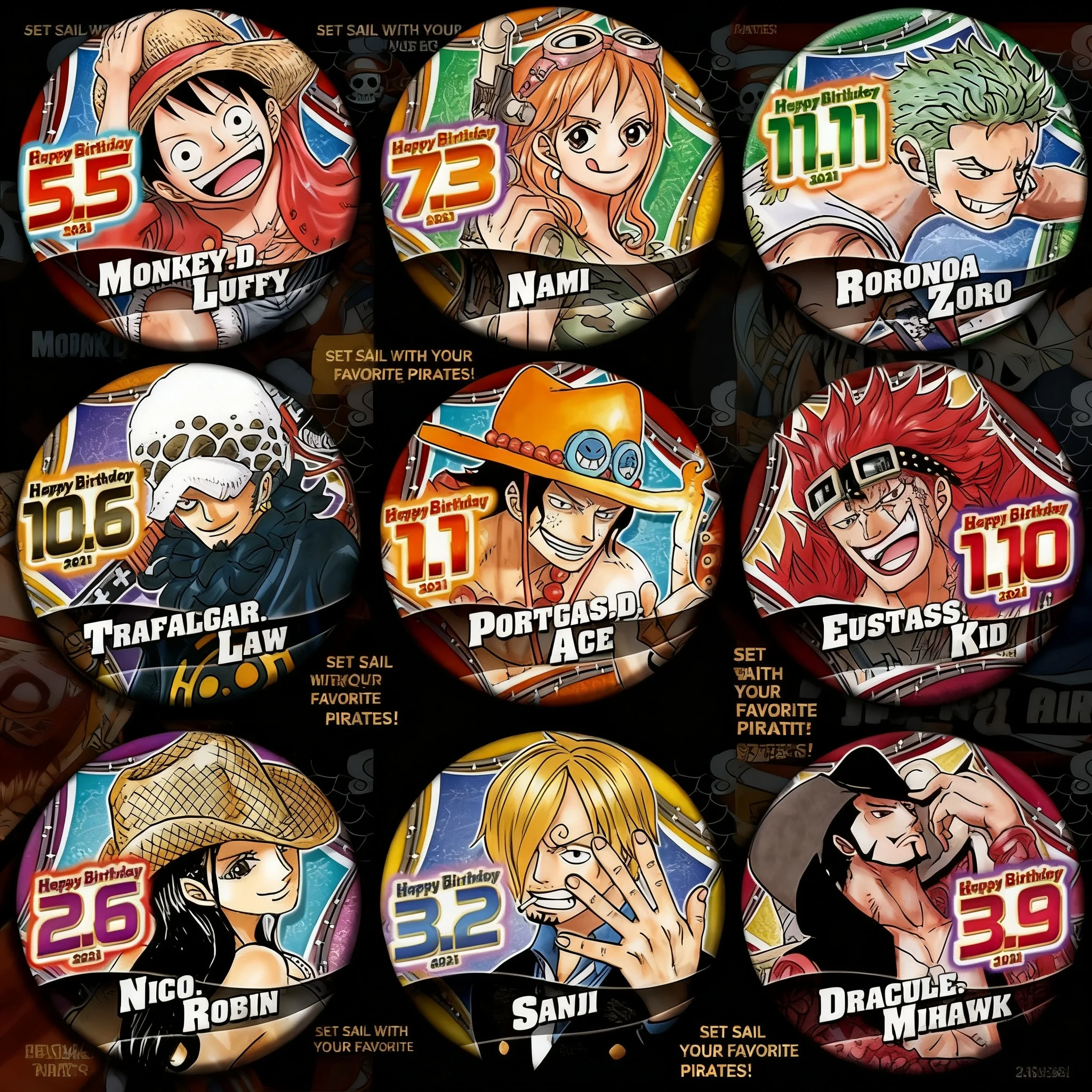 

Набор значков-пинов по аниме One Piece: Луффи, Зоро, Эйс, Санджи, Робин. Аксессуары для рюкзаков, подарки на день рождения, коллекция для косплея для фанатов.