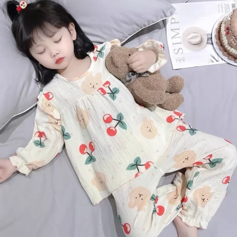 Kids' Princess Cotton Pajamas Set Lightweight Long Sleeve Toddler Girls' Home Wear Spring Autumn New Cute Design 100% Cotton