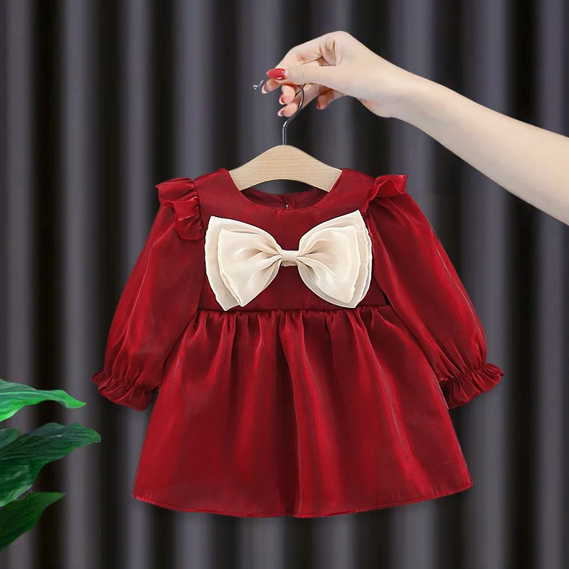 Vestido de fiesta de Princesa con lazo para niña recién nacida, ropa de primavera y otoño, 1 año de cumpleaños