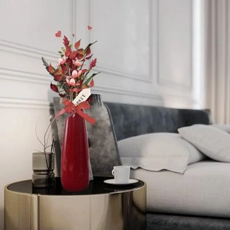 New style Red ceramic vase High-end wedding products Living room flower arrangement Office table  decoration