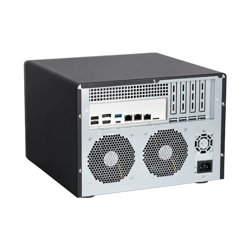 جهاز كمبيوتر صغير Helorpc 8Bay NAS مع Inter N100/N150 يدعم كمبيوتر الخادم المنزلي Pfsense مع 3xLAN 3xUSB2.0 1xTYPE-C 1xHDMI 1xDP