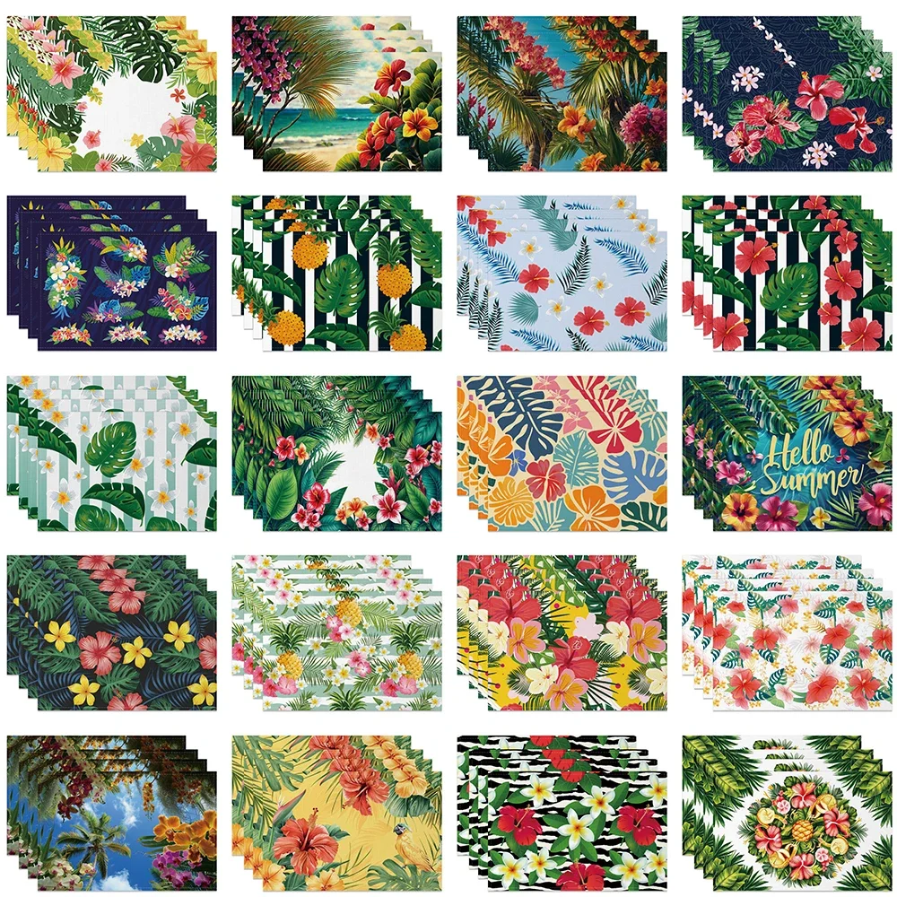 Summer Tropical Table Decorations Placemats Palm Leaves Flower Fruits Summer Party Restaurant Dust-proof Summer Placemats 1PC