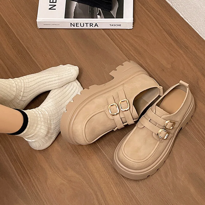 

British Style Women's Shoes Platform Oxfords Casual Female Sneakers Loafers with Fur Shallow Mouth Round Toe Flats Preppy Clogs