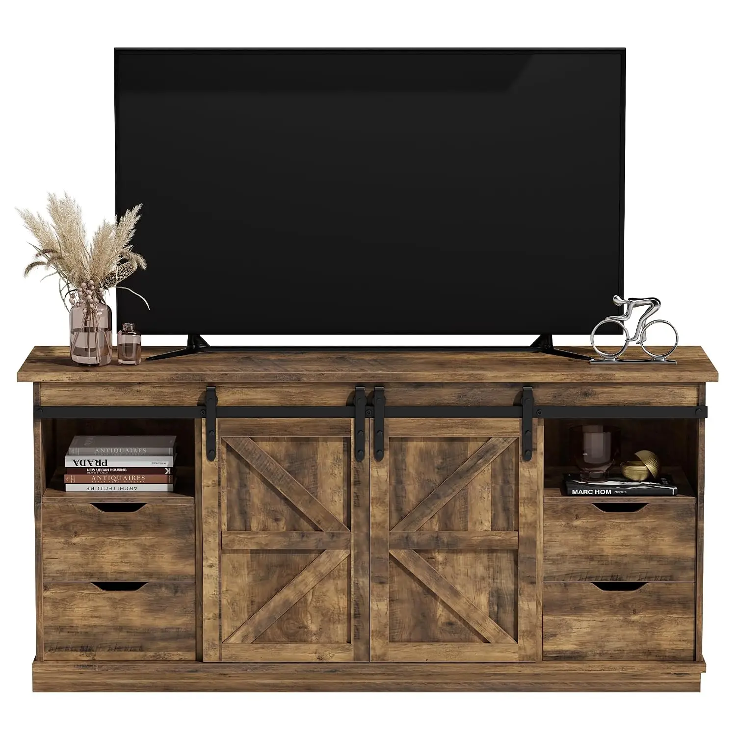 TV Stand 65 Inch 4 Drawers Sliding Barn Doors Entertainment Center Living Room Bedroom, Customized