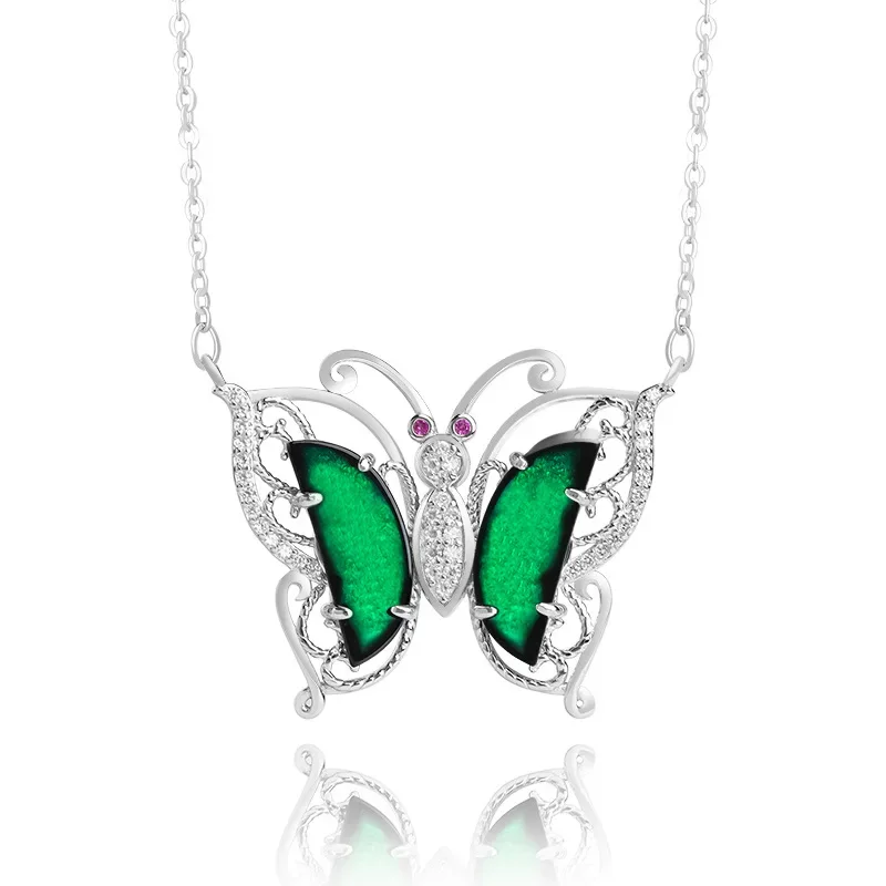 Burmese Jade Butterfly Pendant Luxury Necklaces Jewelry Emerald Real Natural Choker Necklace Gemstone Jadeite 925 Silver Black