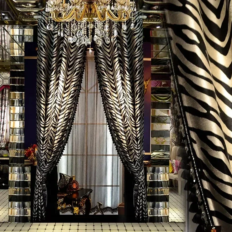 New Zebra Stripes Black and White Jacquard Thickened Blackout Curtains for Living Room Bedroom Window French Window Customized
