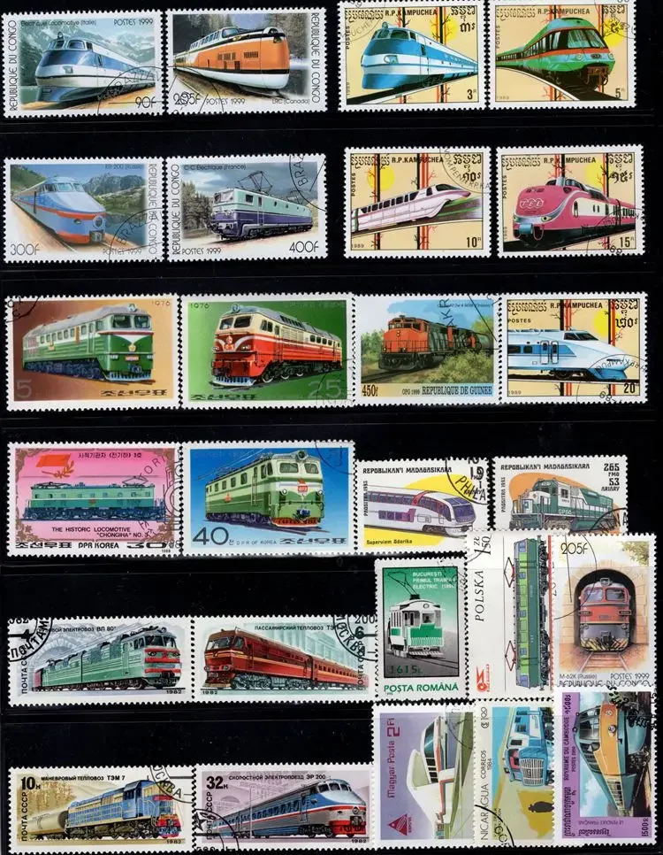 50Pcs/Lot Electric Train Stamp Topic All Different From Many Countries NO Repeat Postage Stamps with Post Mark for Collecting