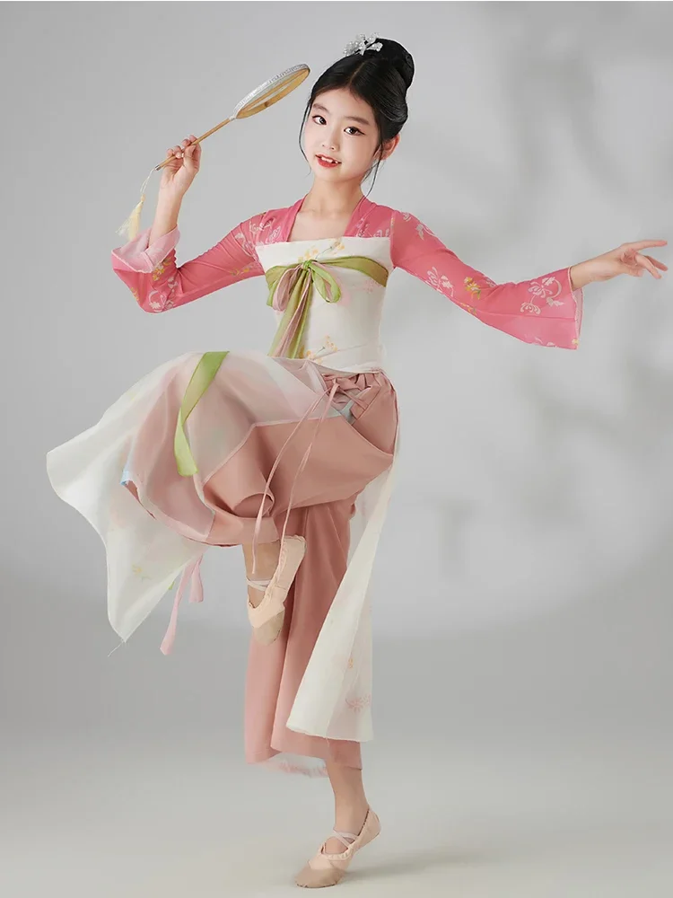 Classical Dance Costume Girls Chinese Dance Clothes Floating Saree Practice Clothes Girls Hanfu Fan Dance Suit Performance