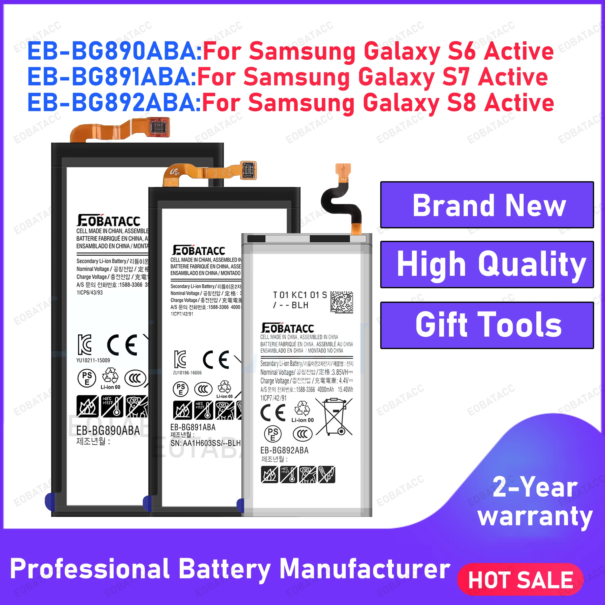 2026 Years EOBATACC 100% New  Battery For Samsung S6 Active /S7 Active/S8 Active  Batteries+Free Tools