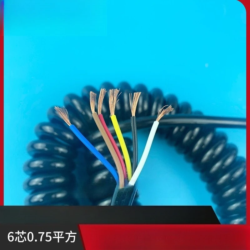 6 Core 0.75mm² PU Spring Cable 8.5mm Bright Surface Pure Copper Wire 1/2/3M