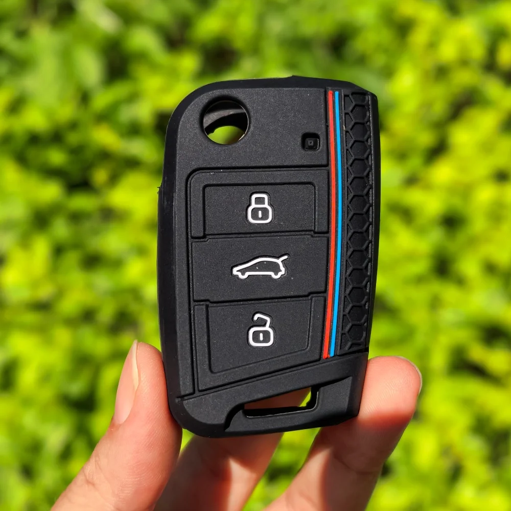 

Силиконовый чехол-накладка для автомобильного ключа VW Volkswagen Tiguan MK2, T-Roc, T-Cross, Golf 7 MK7, Skoda Octavia, Kodiaq, Karoq, Seat Ateca, Leon