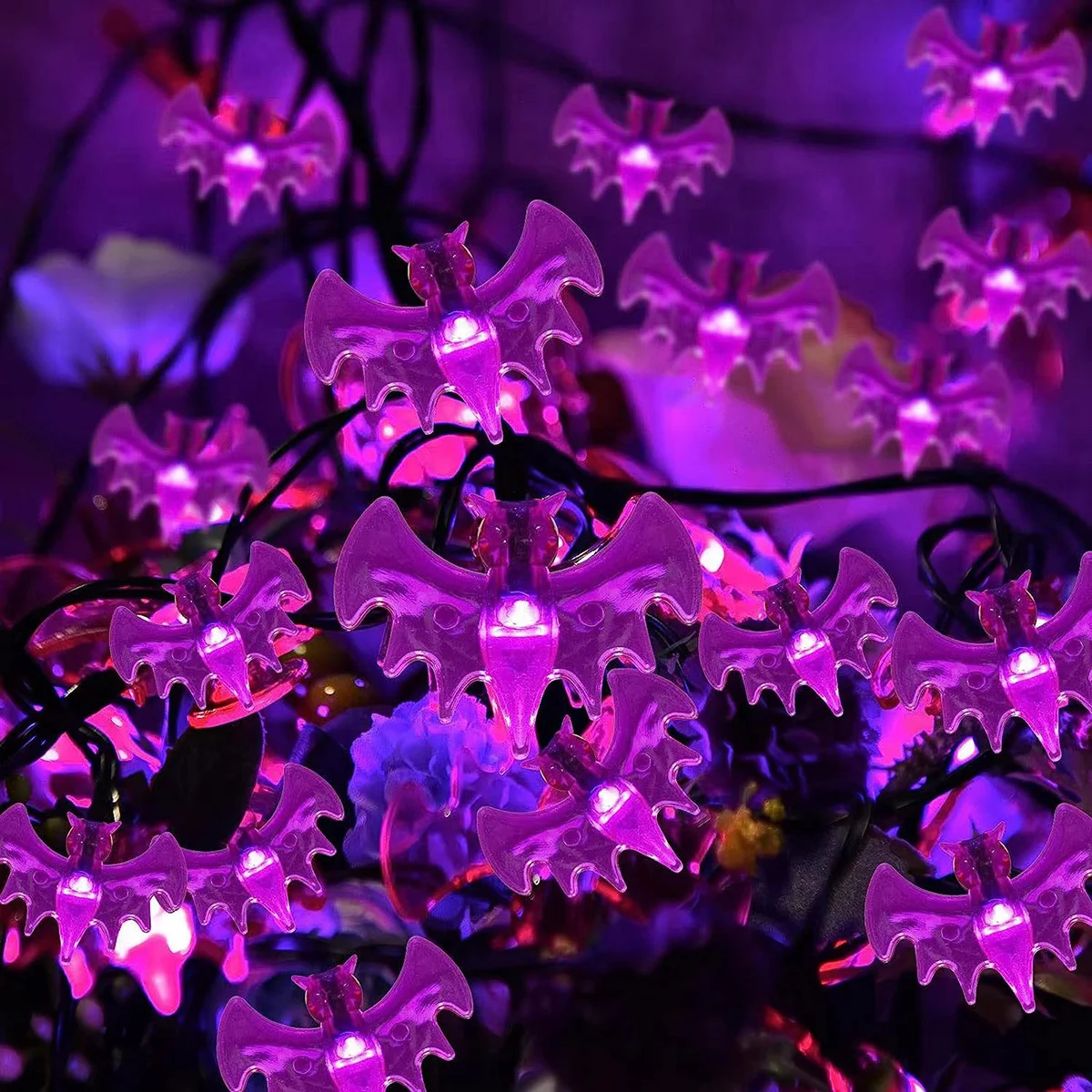 Solar Bat Light String Halloween Party Courtyard Decoration Scene Arrangement Purple Bat LED Light Atmosphere Full