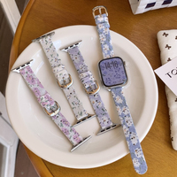 Daisy Slim Leather Strap for Apple Watch S10 S9 S8 S7 S6 S5 SE Ultra Romantic Flowers Bracelet for iWatch 49mm 38mm 40mm 42mm