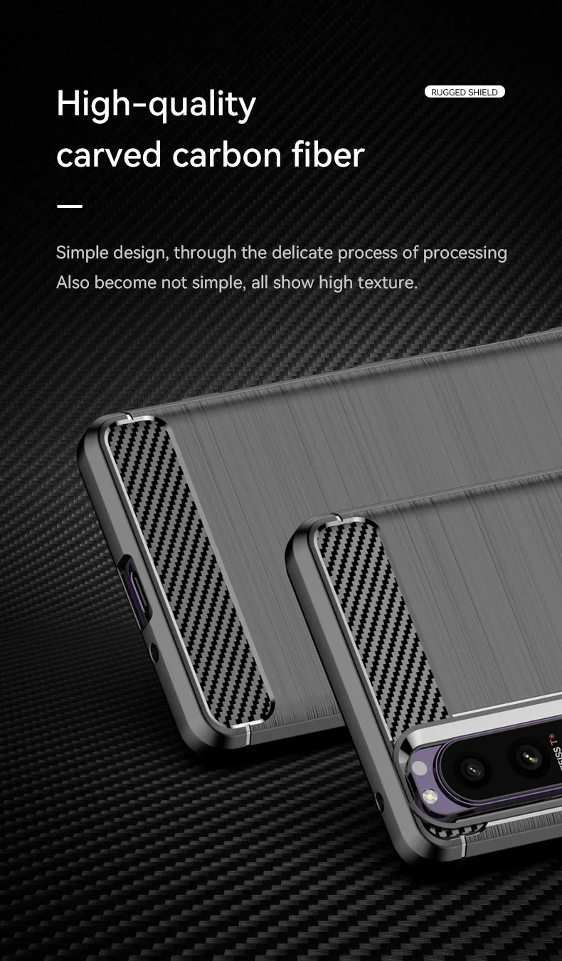 Carbon Faser Weiche Silikon Fall Für Sony Xperia 10 1 5 II III IV V VI Gebürstet Textur Zurück Abdeckung Anti schock Shell Fall Funda – Detail 7
