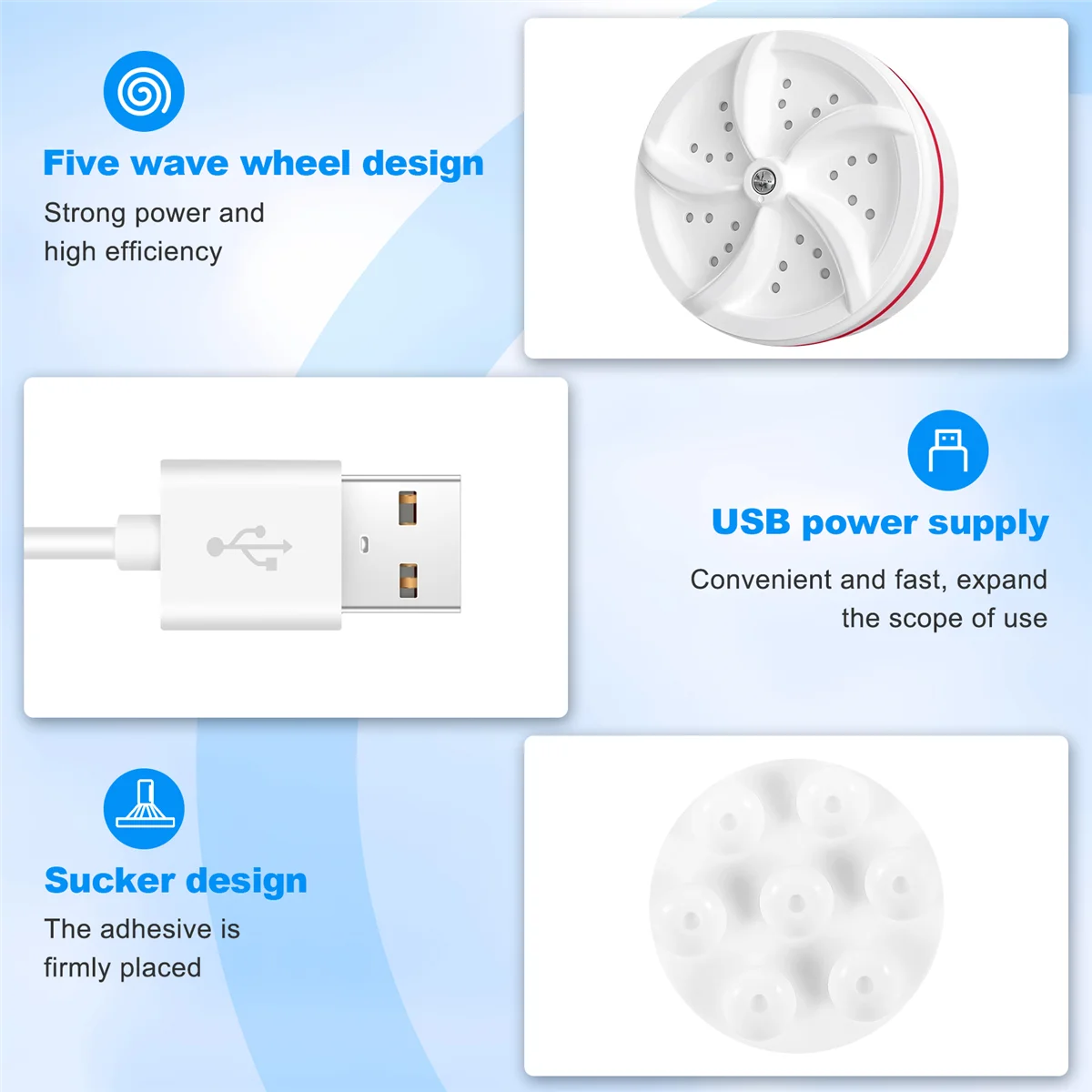 Mini Washing Machine Portable Ultrasonic Dishwasher with USB Data Cable Powered for Personal Laundry Camping RV Trip