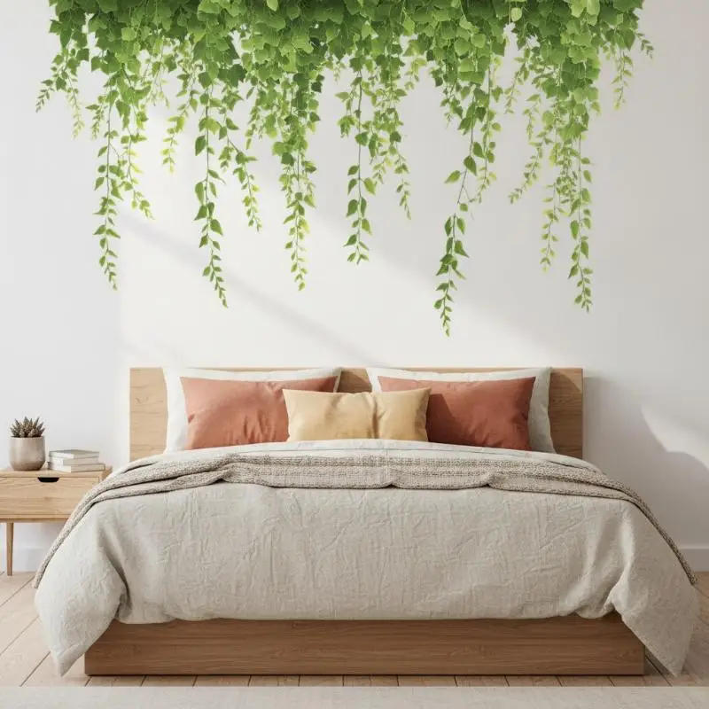 Simulation Green Vine Plant Vine Strip Living Room Entrance Bedroom Wall Decoration Sticker Self-adhesive Sticker
