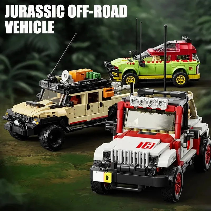 

1632PCS Set of 3 Dinosaur Park Classic Off Road Vehicle Building Blocks Set Technical Touris Bus Car Bricks Boys Kids Toys Gift