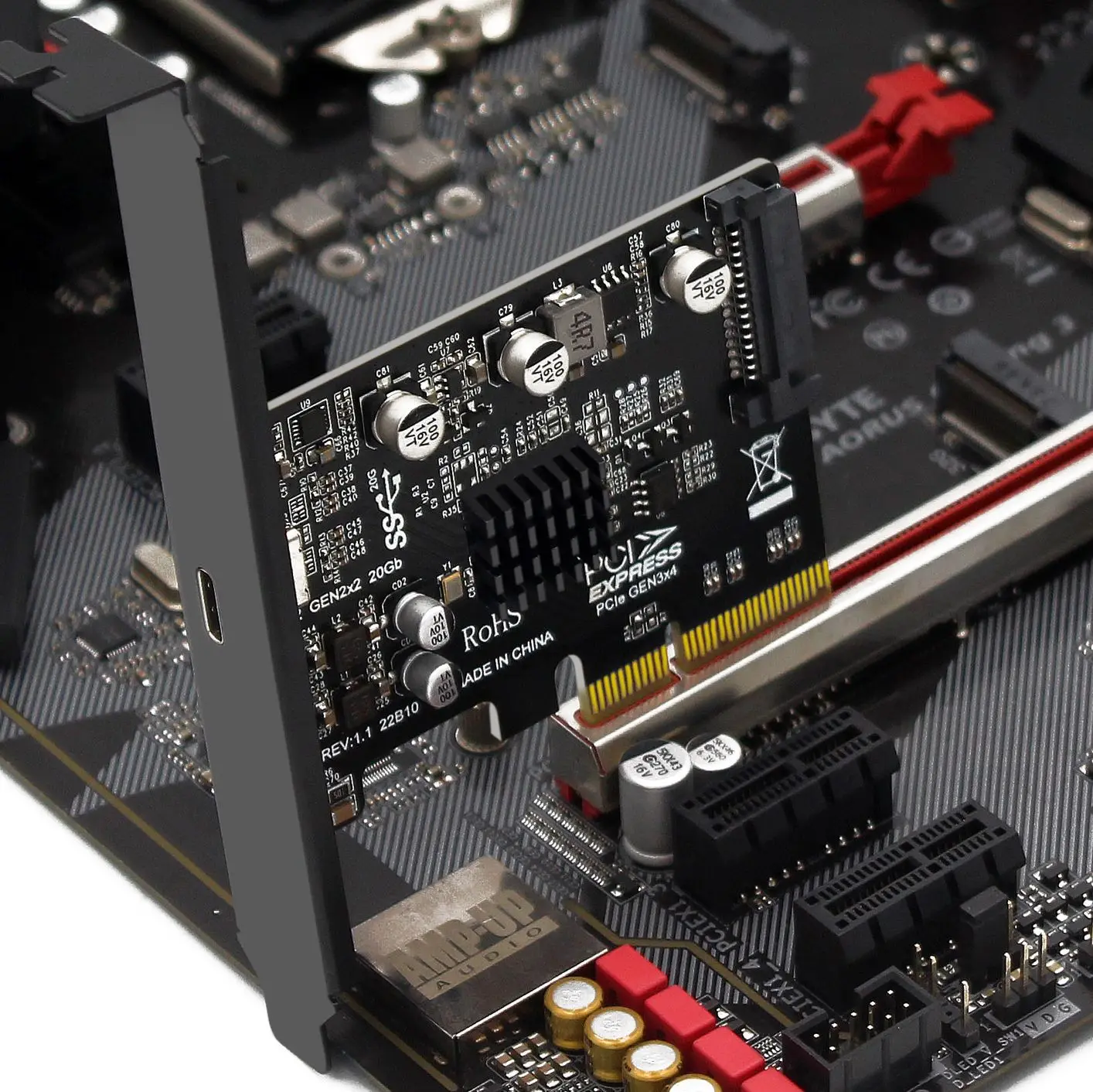PCI Express PCIe to Type-C Expansion Card 4X USB 3.2 Gen2X2 20Gbps SATA Powered ASMedia ASM3242