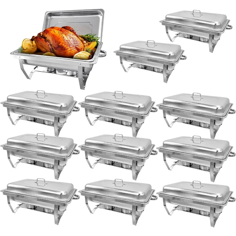 8 Quart Full Size Chafing Dish Buffet Set Silver Rectangular Catering Chafer Warmer for Buffet Banquet Party Catering Supplies