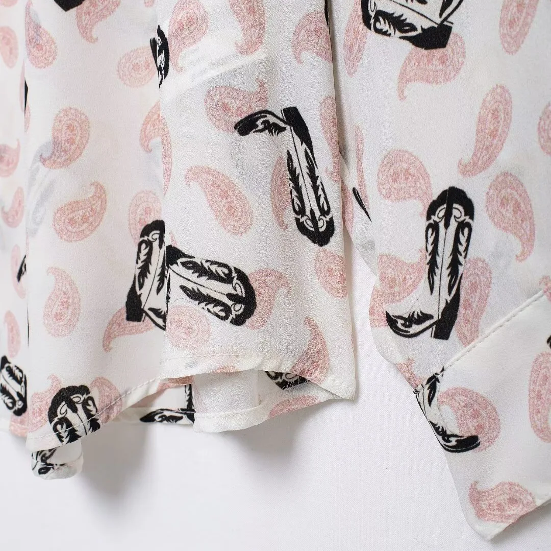 Fashionable and Elegant Printed Loose Comfortable Long Sleeve Turn-Down Collar Casual Shirt