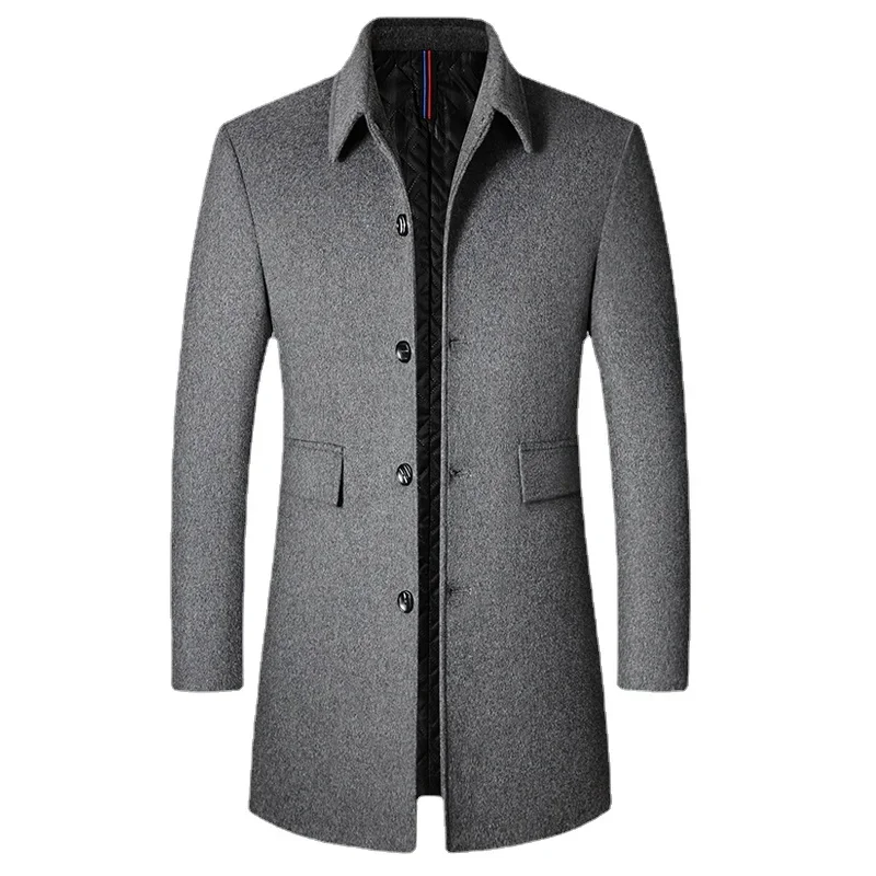 

New Men Mid-length Slim-fit Woolen Coat With Stand-collar Solid Color Woolen Coat Casual Solid Coat For Men Jacket Style Blends