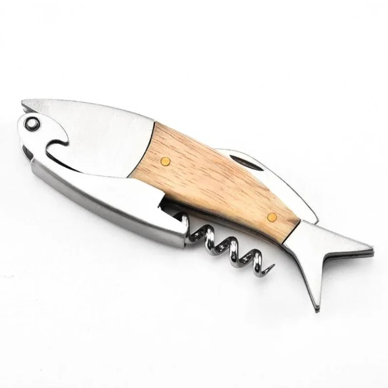 Professional Stainless Steel Wooden Fish Bones Wine Opener Bottle Corkscrew Opener Premium Rabbit Lever Corkscrew For Wine