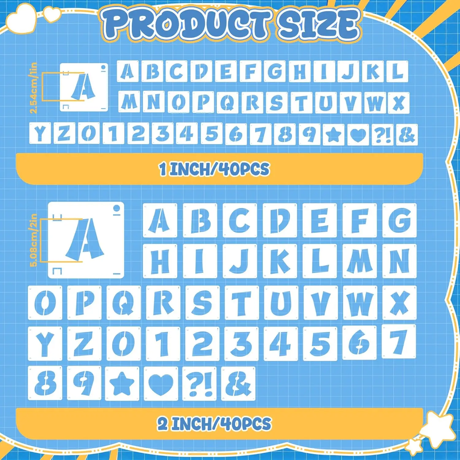 80Pcs Reusable Alphabet Number Letter Stencils 1&2 Inch Painting Templates DIY Crafts Wood Wall Fabric  Party Decor