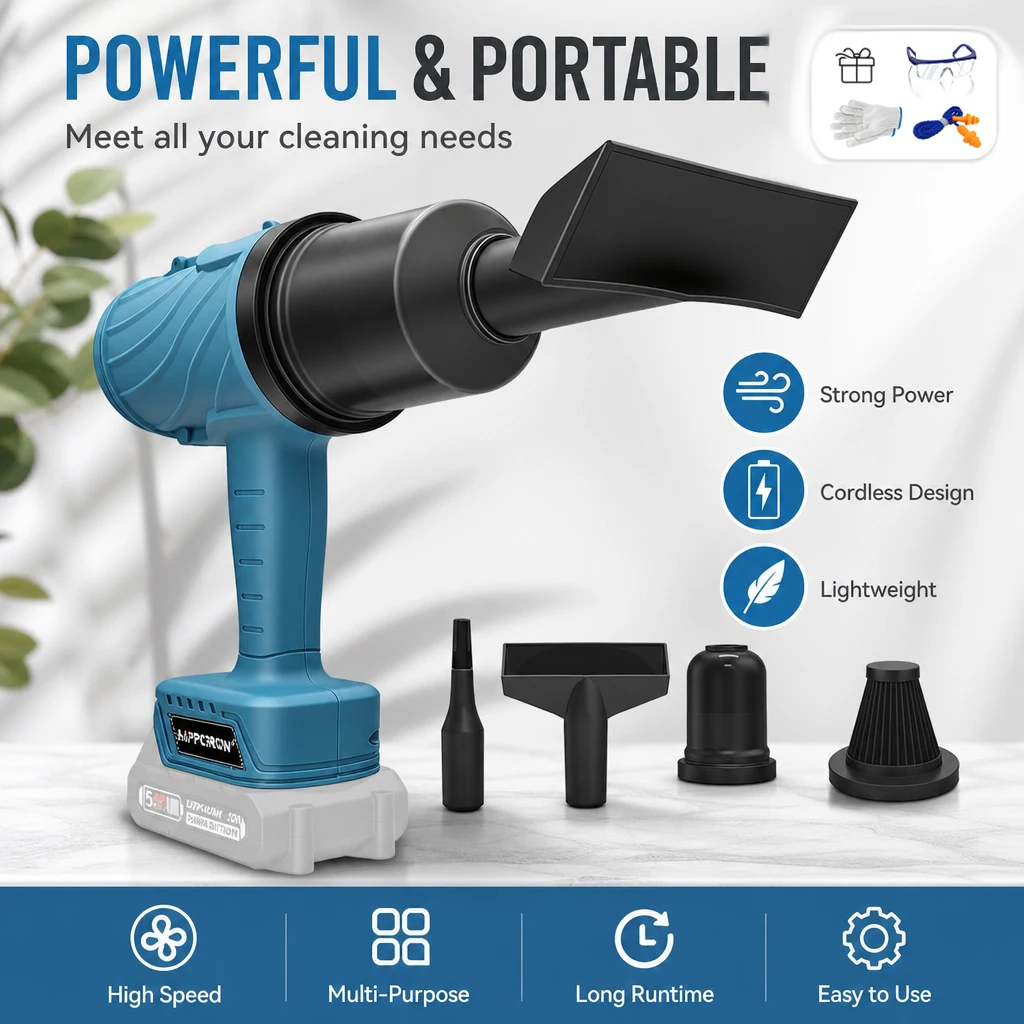 HIPPCRON 31000RPM 2-in-1 Cordless Electric Air Leaf Blower High-Speed Portable Vacuum Cleaner 25m/s For Makita 18V NO Battery