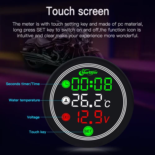 Imagen 2 del producto Panel digital para motocicleta, reloj de temperatura universal, Mini termómetro de pantalla completa, medidor de pantalla táctil 4 en 1