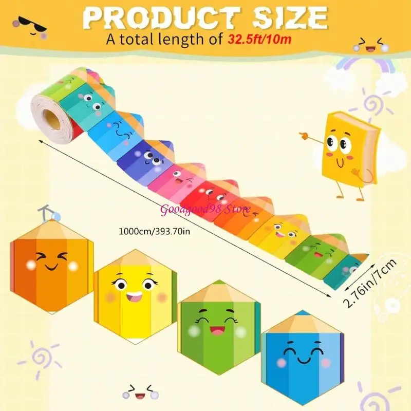 Pencil Pattern Border Trim Wall Sticker 32.8ft Long Bulletin Board Border Sticker for Chalkboard Notice Board Decoration 