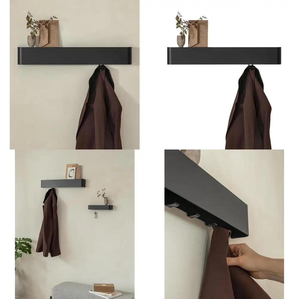 

Настенная вешалка для одежды с местом для хранения и скрытыми крючками, черная