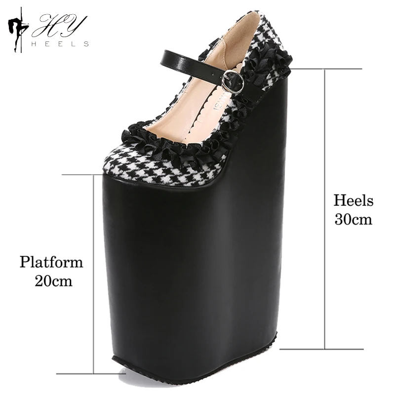 Super High Heels 30 cm Thin Heels Fetish Women Fashion Platform Round Toe Lace-Up Female Pumps Branded Shoes Highest Heels