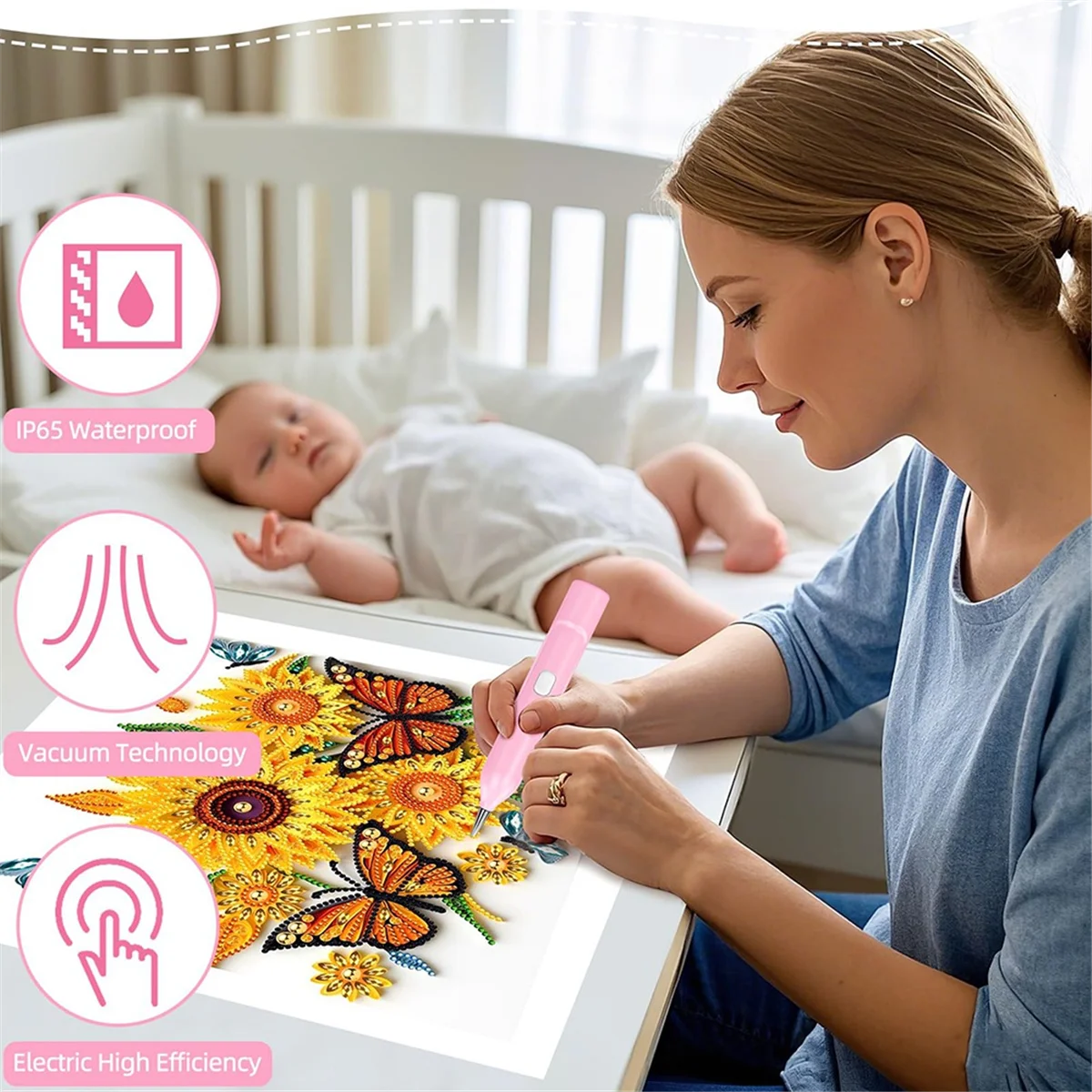 ABNJ Electric Diamonds Painting Pen, Vacuum Diamond Art Pen No Wax Needed, Diamond Art Pen Tool Diamond Art Pen Pink view 2