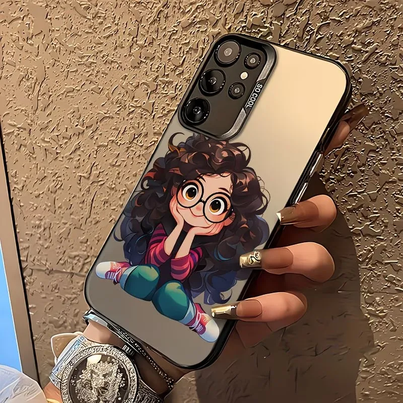 Cute Curly Hair Glasses Girl Cartoon Pattern Phone Case For Samsung Galaxy A73 A72 A71 A56 A555 A54 A53 A52 A51 Shockproof Cover