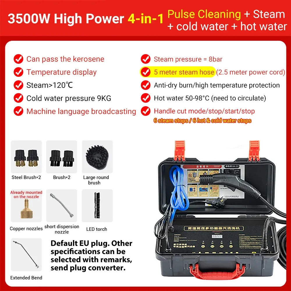 DIVEDEER High Pressure Steam Cleaner Commercial Air Conditioning Kitchen Hood Car Steaming Cleaner Used With Alkaline Cleaning