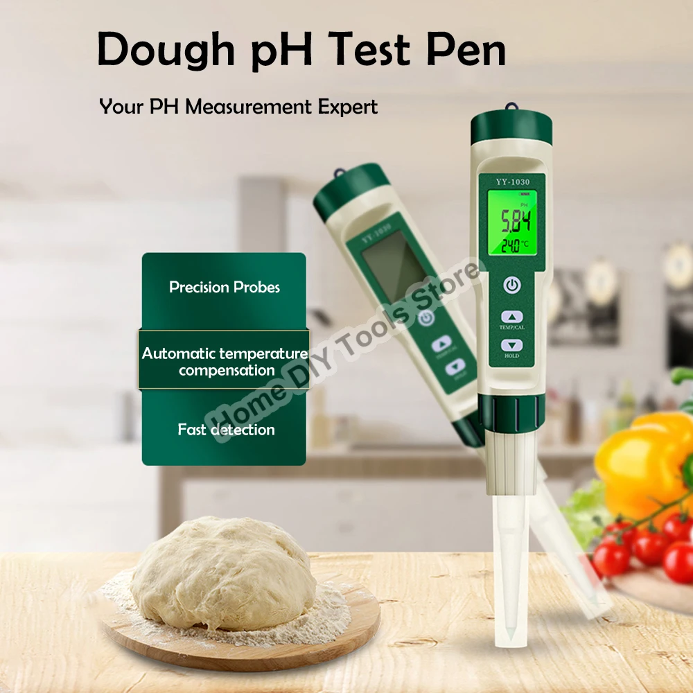 

YY-1030 Food PH Meter Thermometer Electrode PH Measuring Instrumen for Aquarium Water Quality Tester Food Meat Cheese Milk Soil